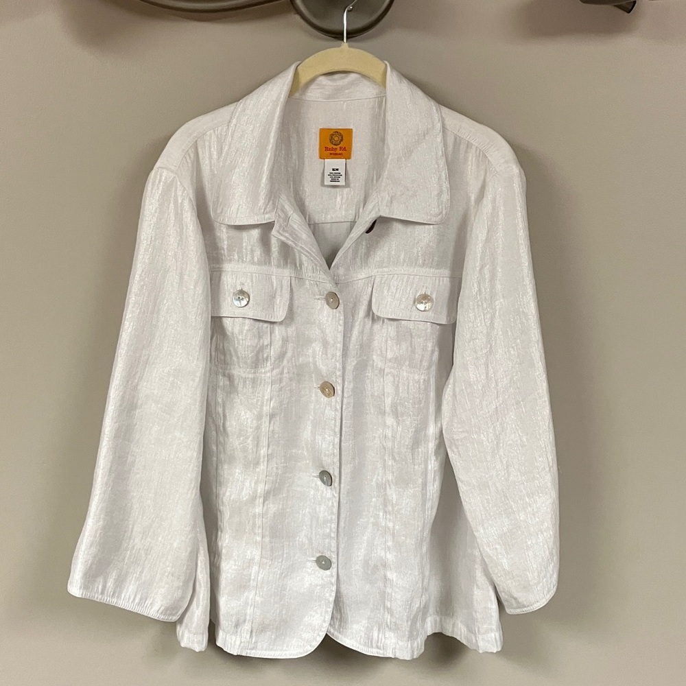 Ruby Rd. White silvery Shimmery jacket shirt 16w